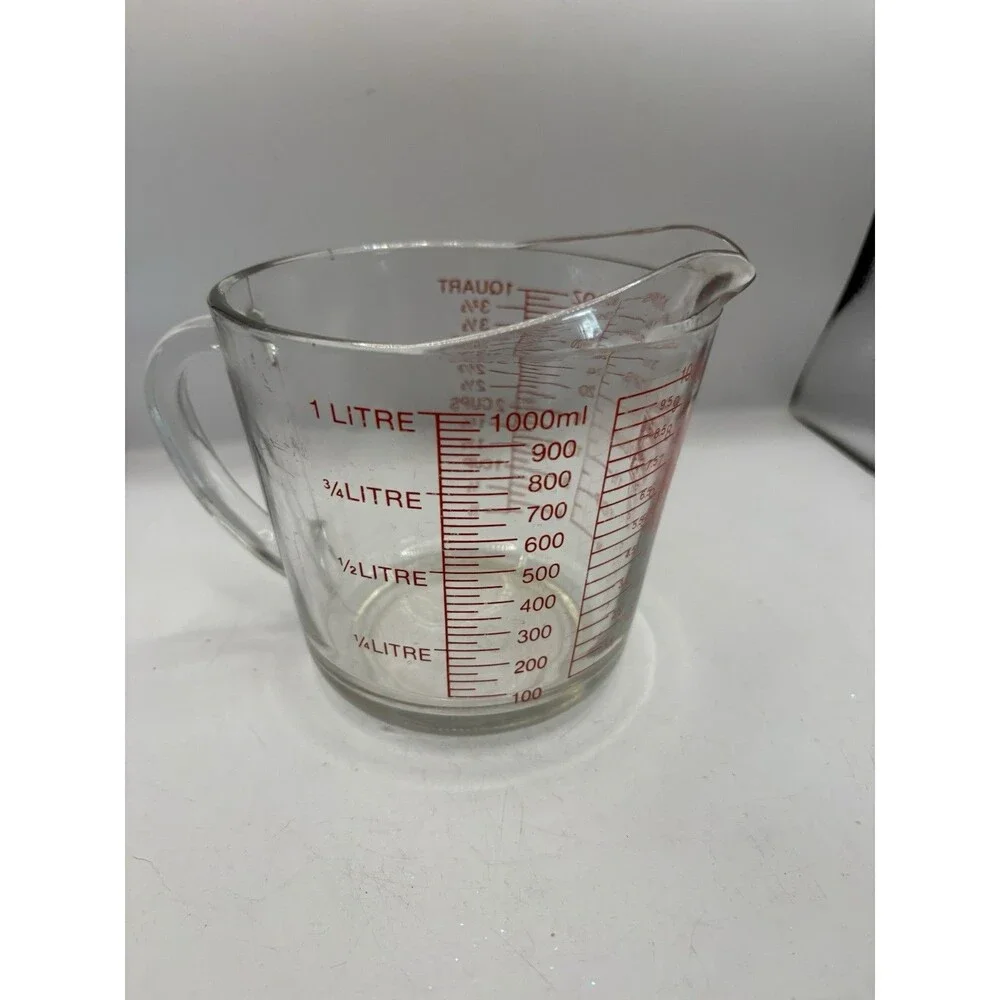 Anchor Hocking Oven Basics 4 Cup 1 Quart Glass Measuring Cup Clear Red Markings